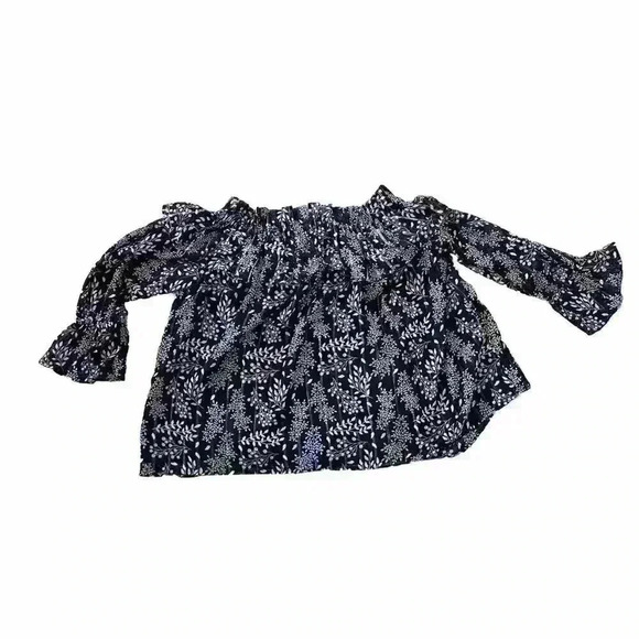 NWT Ann Taylor Loft Black Metallic Floral Ruffle Off the Shoulder Top Blouse S - Picture 10 of 10